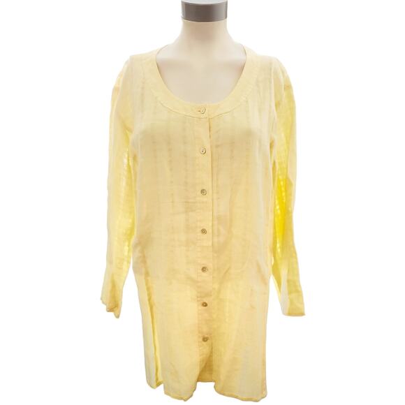 EILEEN FISHER Woman System yellow button down Irish linen Lagenlook tunic top 1X - Picture 1 of 4